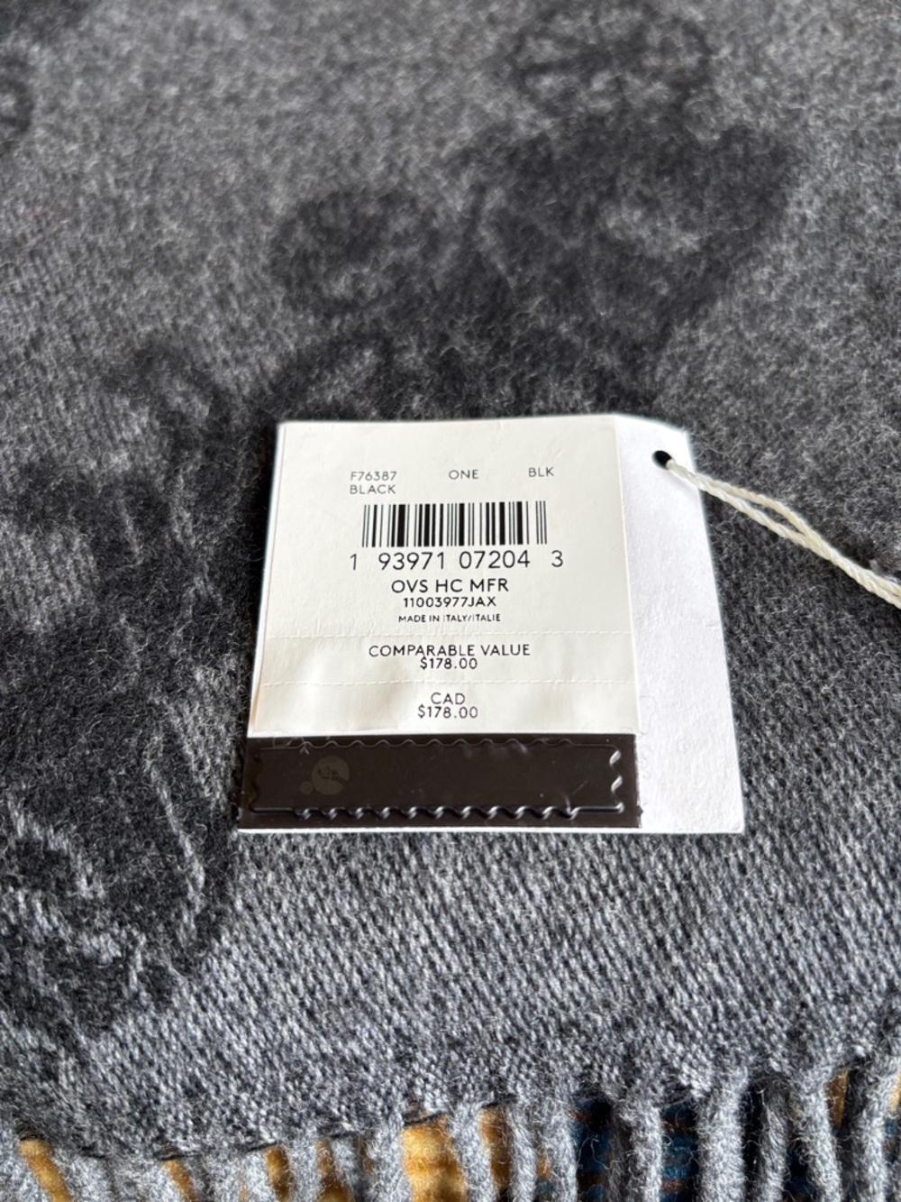 Coach Gray Scarf with Subtle Carriage Motif - Picture 3 of 5